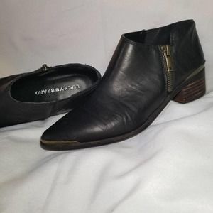 Lucky Brand Black Leather Pointed Toe Zip Western Bootie Koben 6.5